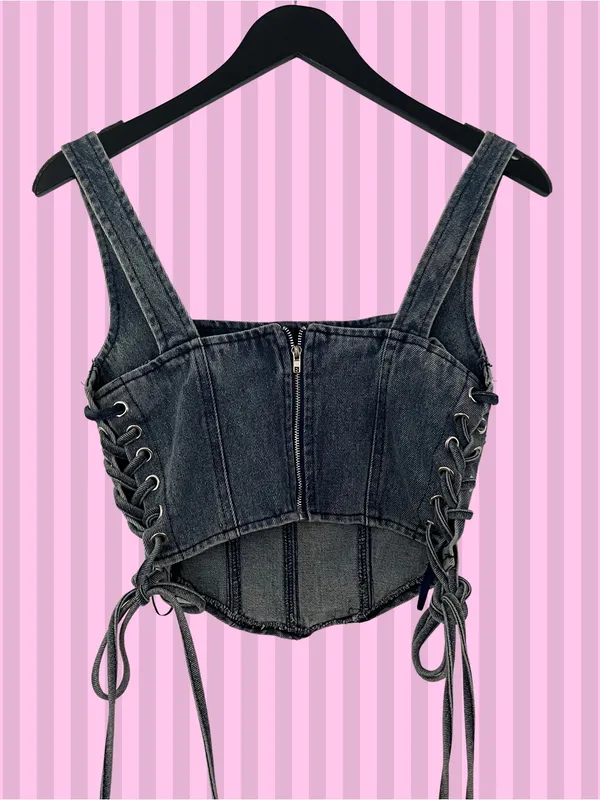 Papermoon denim corset bustier side strings adjustable western streetwear XS - Image 4