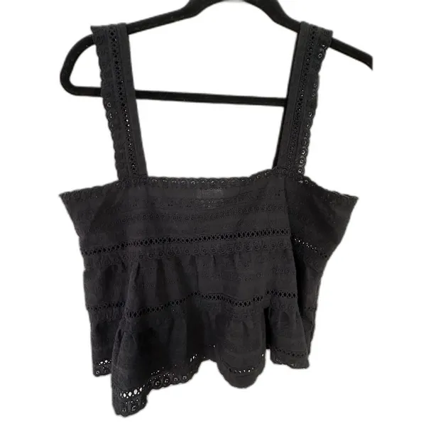 dee elly Babydoll Black Eyelet Square Neck 100% Cotton Cropped Tank Women's Sz S - Image 3