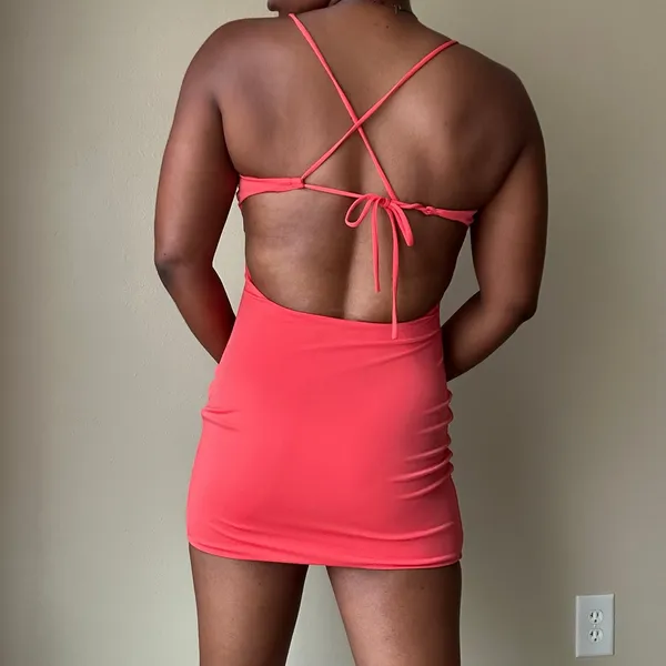 H:ours Coral Mini Dress Size Small - Image 3