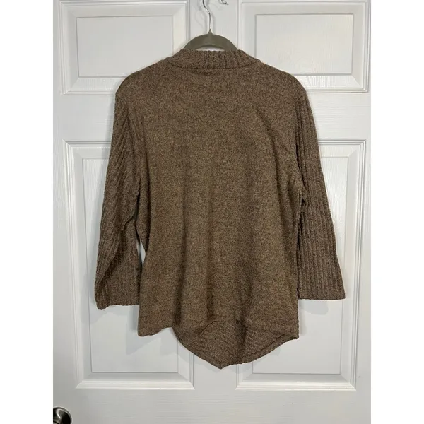 Adrienne Vittadini Women's Brown Asymmetrical Hem Top Grommet Mock Neck - XL - Image 2