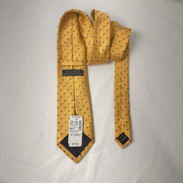 Jos.A.Bank Silk Tie Men's Necktie Executive Collection Yellow Blue Geometric - Image 4
