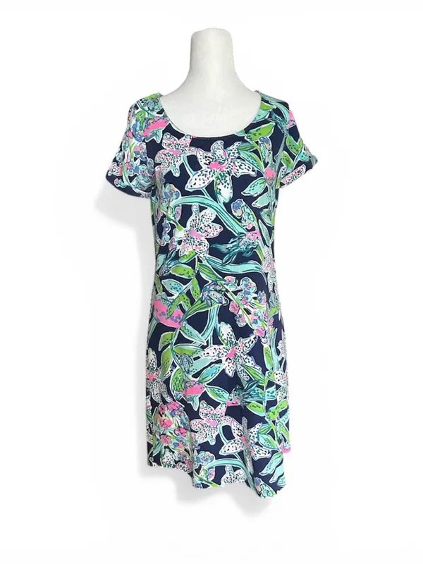 Lilly Pulitzer Tammy Dress Small S Bright Navy Sway This Way Floral Fish UPF 50+ - Image 2