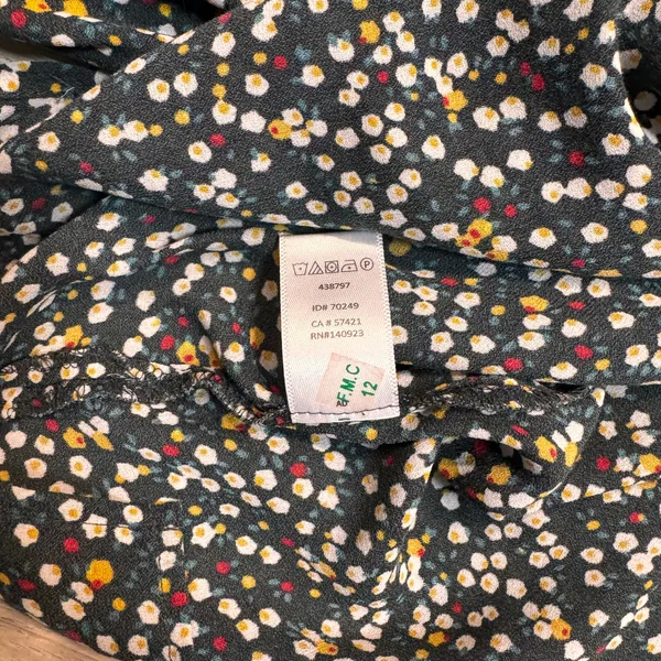 LOFT Ann Taylor Floral Print Ruffle Blouse Long Sleeve Casual Top Black Small‎ S - Image 6