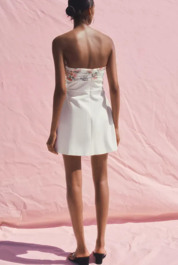 ZARA Floral White Strapless Dress - Image 9