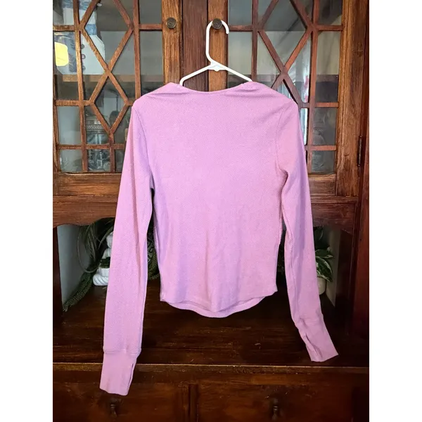 Free People Women Purple Butterfly Crochet Waffle Knit Top Size M - Image 3