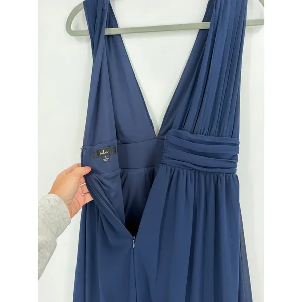 Lulus Maxi Dress Womens S Navy Heavenly Hues Pleated Side Slit Formal Elegant - Image 4