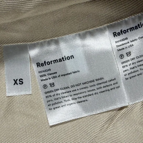Reformation XS Tan Pinstripe Cropped‎ Blazer Single Button Deadstock Viscose - Image 3