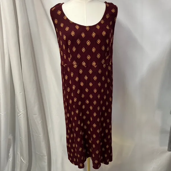 Vintage Rabbit Rabbit Rabbit Rayon Slip‎ Dress Womens M USA Made Maroon Gold - Image 2
