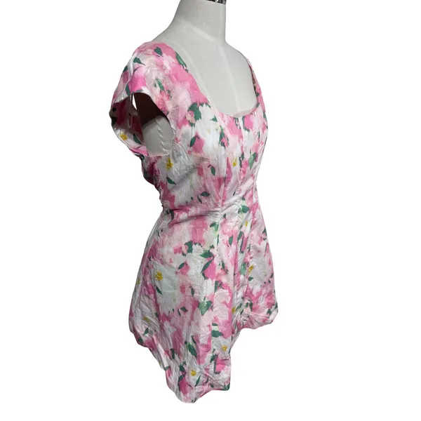 A‎ New Day 12 Pink Floral Mini Dress Short Sleeve Fit & Flare Corset Woven - Image 7
