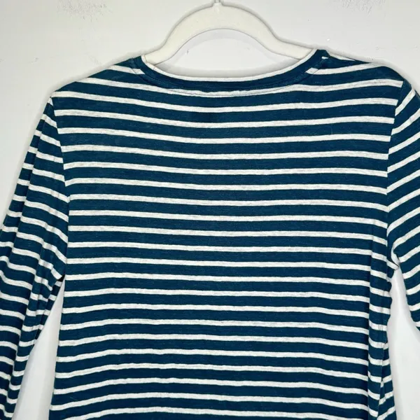 Tory Burch 100% Linen Stripe Minimalist Crew Neck Long‎ Sleeve Shirt Hem Medium - Image 6