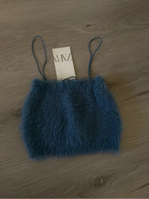Nwt Zara Blue Fluffy Cropped Top Size S - Image 3