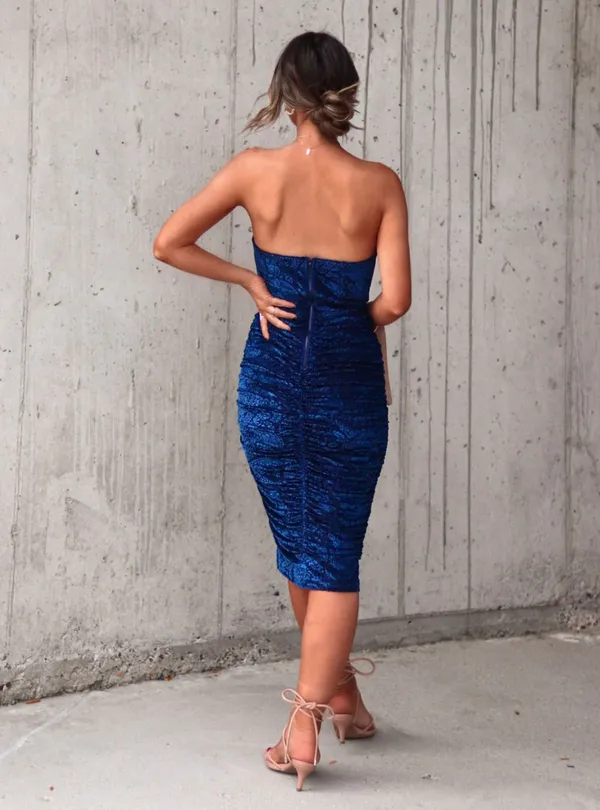 VICI Velvet Drape Strapless Dress - Image 4