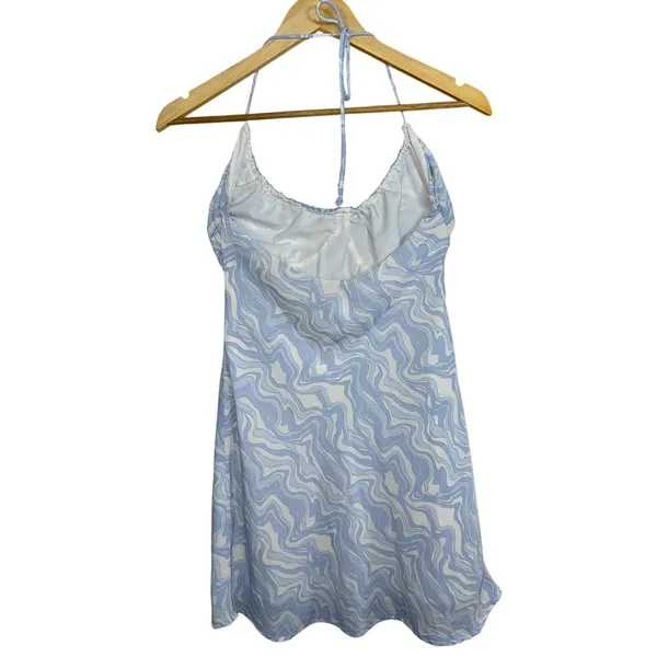 Abercrombie & Fitch Blue White Marble Print Halter Top Mini Dress Womens Size XS - Image 2