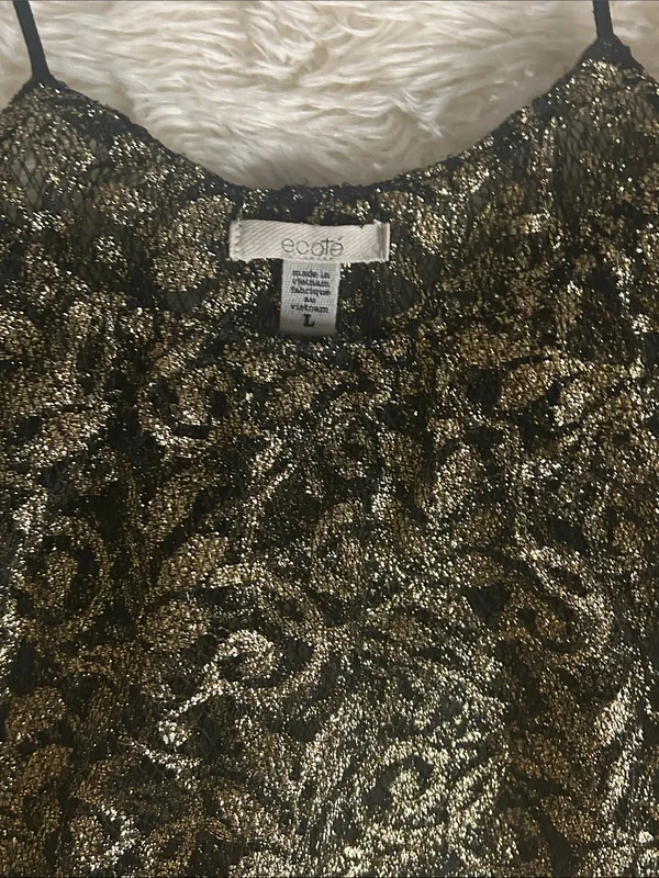 Urban Outfitters Sparkle Metallic Camisole Top - Black & Gold - Image 2