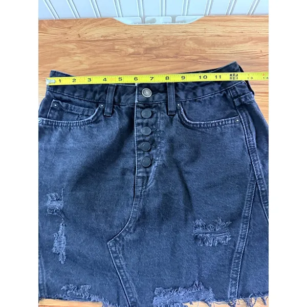 Free People We The Free Black Distressed Denim Mini Skirt Size 26 - Image 8