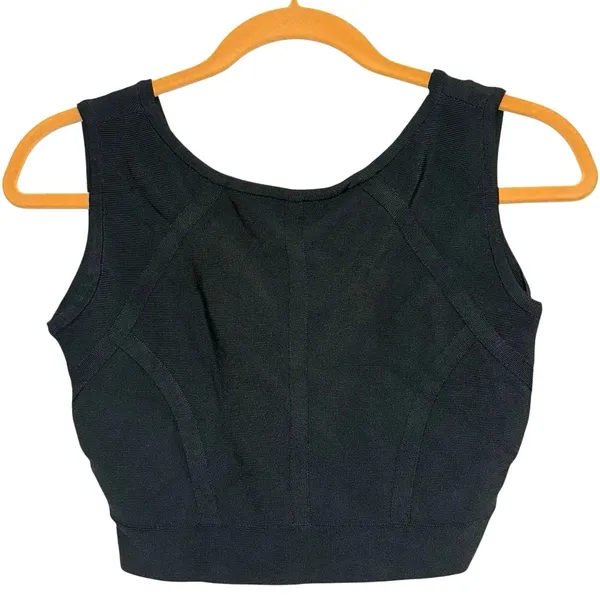 BCBGMaxazria Black Sculpted Crop Tank Top‎ XS Bodycon Minimalist - Image 2