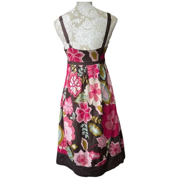 Lucy & Laurel babydoll brown multi-floral boho hippie midi sun dress size 8 Med - Image 11