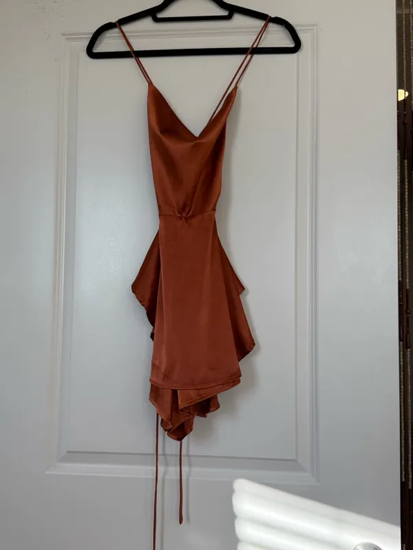 Metallic Copper Orange Strappy Backless Mini Romper Rave Festival XS - Image 2