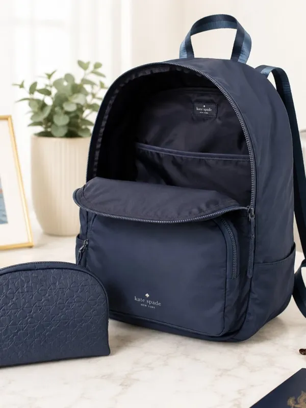 Kate Spade Packable Foldable Travel Backpack Pouch Navy NWT - Image 3