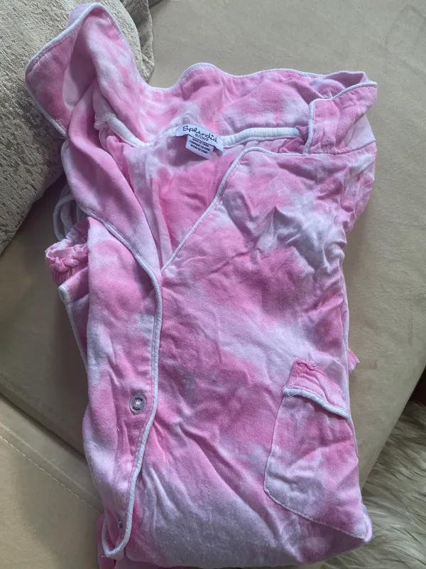 Splendid Short Sleeve Notch Collar PJ Set Pink Tie Dye - Image 5