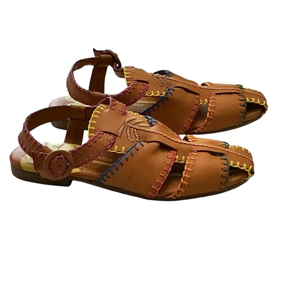 Farm Rio Womens Brown Leather Multi Color Whipstitch Fisherman Sandals 304658 - Image 4