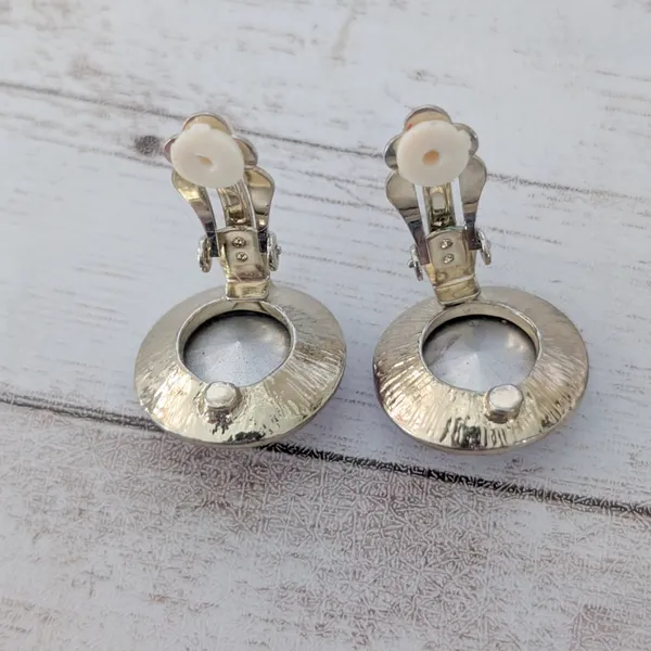 Vintage Clip On Earrings 7/8" Pink Gem with Halo Statement - Image 5