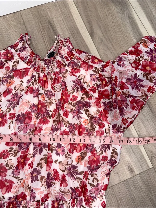 1 State floral ruffle tiered mini dress with balloon sleeves size large - Image 6