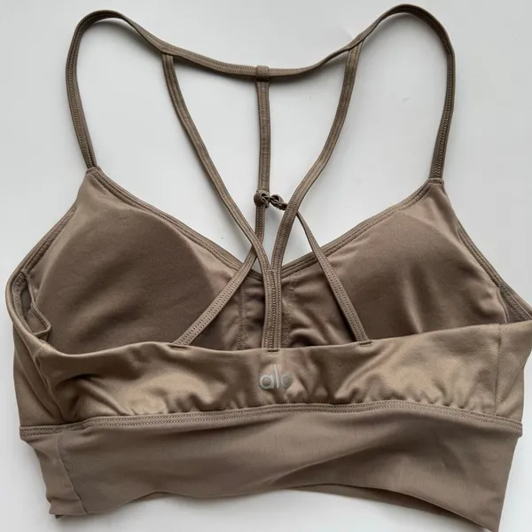 Alo Yoga Lavish Bra Bralette Strapped Mesh Band Glossy Gravel Shine Size Small - Image 3