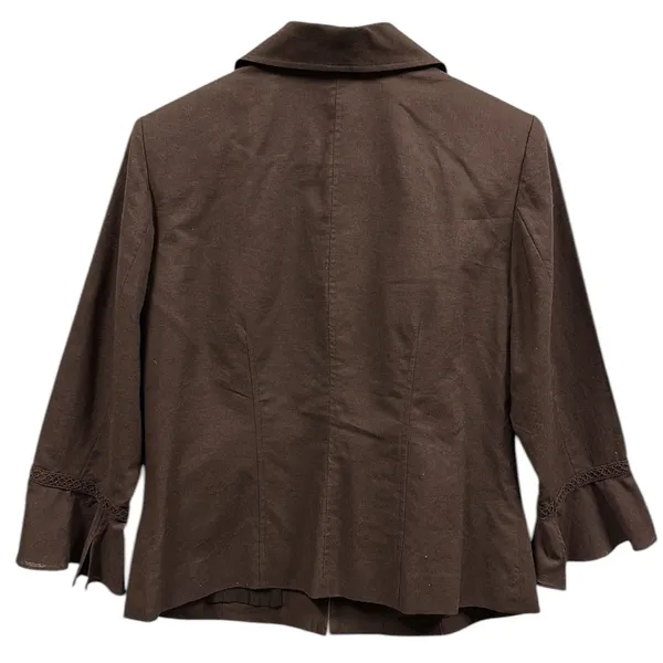 Oscar De La Renta Linen Brown 3 Quarter Bell Sleeve Hook Front Top Jacket Size 8 - Image 4
