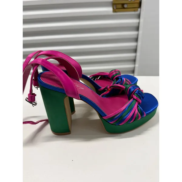 Shoe Envy Multi-Color Satin Platform Block Heels Pink Blue Green Size 6.5‎ - Image 4