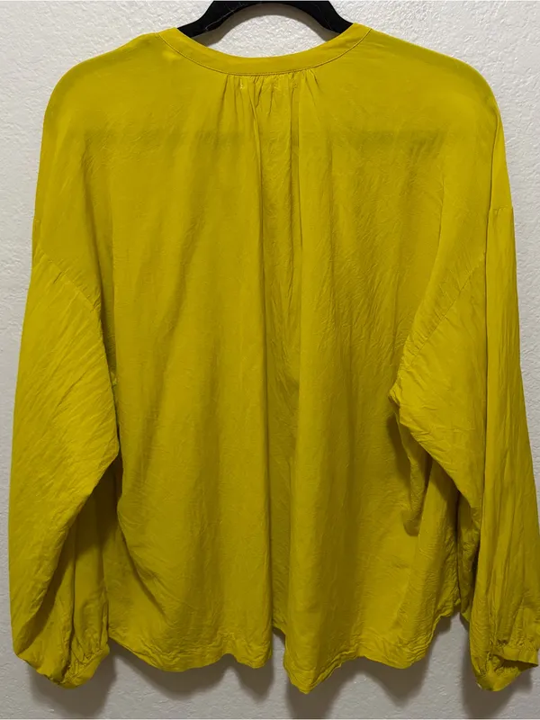 DÔEN Jane Top Yellow Green Organic Cotton Viscose Blouse Size Medium - Image 3