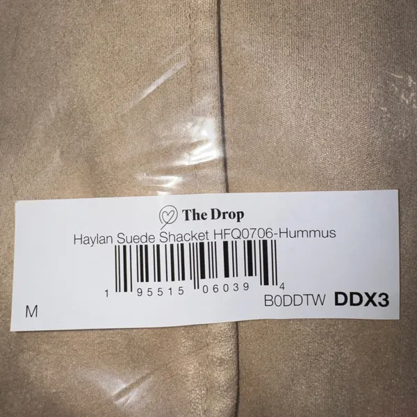 The Drop Haylan Suede Shacket Hummus‎ Button Front Pockets Size M Tan Size M - Image 6