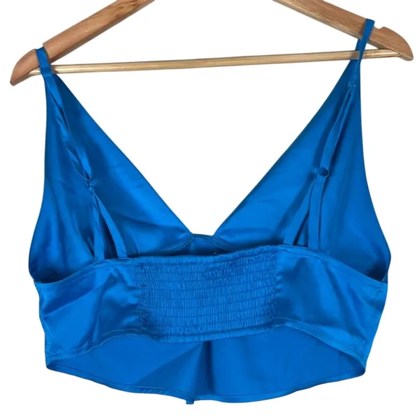 Garage Crop Top Womens L Blue Satin V-Neck Smocked Going Out Festival Clean Girl - Image 2