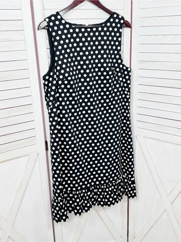Betsey Johnson Polka Dot Ruffle Hem Sleeveless Sheath Dress Black White 14 - Image 8