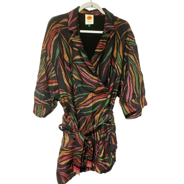 Farm Rio Shinny Zebra Mini Belted Wrap Dress Multi Color Size‎ Large - Image 3