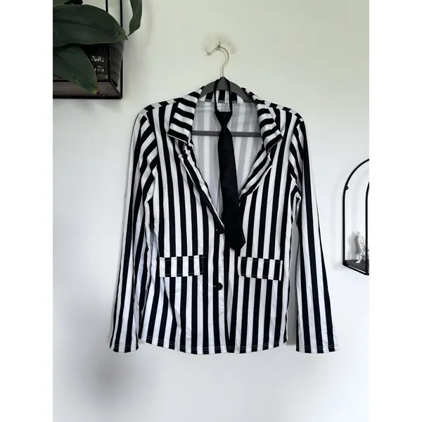 Women's Black & White Vertical Stripe Blazer & Pant Costume Size Small - Image 3