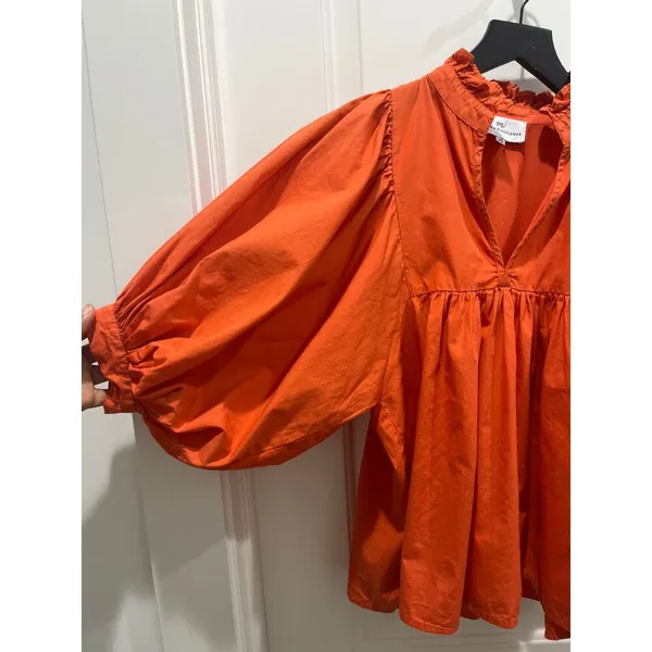Never A Wallflower High Neck Ruffle Cotton V-Neck Blouse Sz XS - Image 4