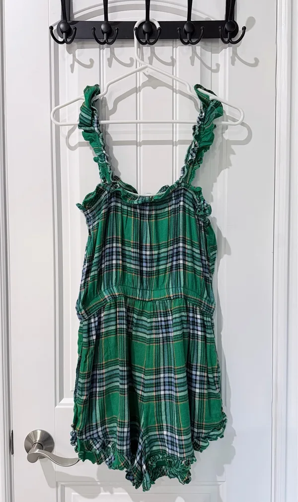 Aerie Green Plaid Flannel Ruffle Romper - Image 4
