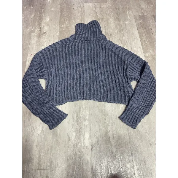 BDG Urban Outfitters XS Zip‎ up Slouchy Sweater Blue Cropped E0122 - Image 6