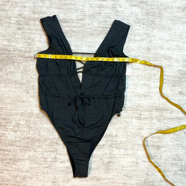 Free People Movement Womens XL Black Noir Plunging V-neck Bodysuit Sporty Yoga - Image 3