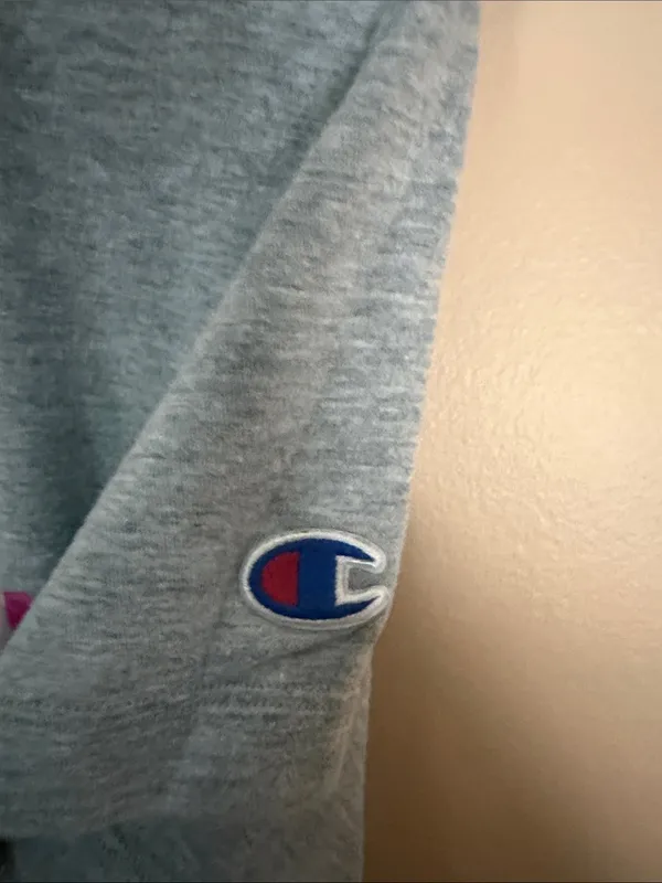 Champion Gray Tee with Pink and Purple Script Logo - Image 4