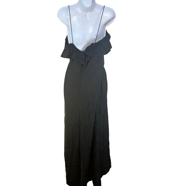 & Other Stories Black Ruffle Spaghetti Strap Asymmetrical Midi Dress Size 8 - Image 4
