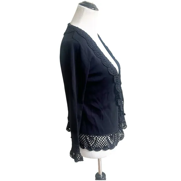 Joseph A. Vintage Knitted Cardigan Size Small Black Crochet Tie Front Whimsygoth - Image 3