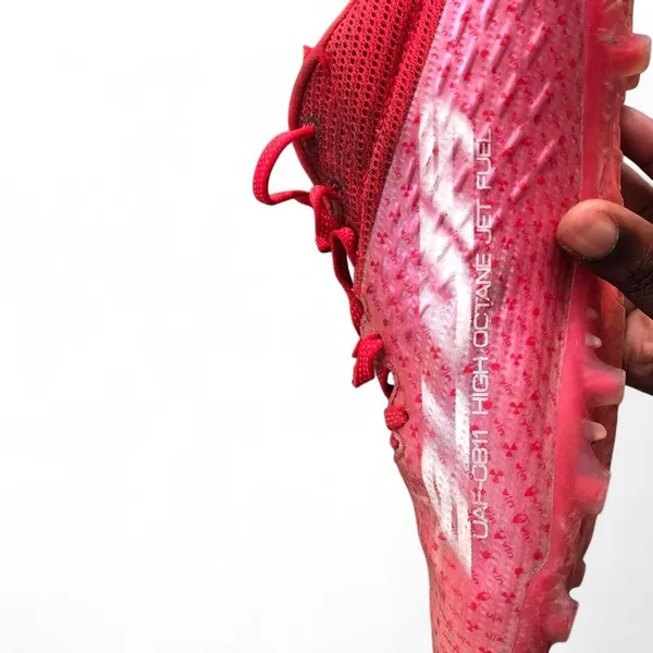 Under Armour UAF-0811 Cortane Jet Fuel Blur Red Pink High Octane Football Soccer Cleats Lace Up Boots Training Match Athletic Molded FG Film Ground - Image 2