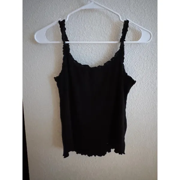 H&M Divided Black Ribbed‎ Lace Trim Camisole Tank Top Lettuce Edge Hem Womens - Image 4
