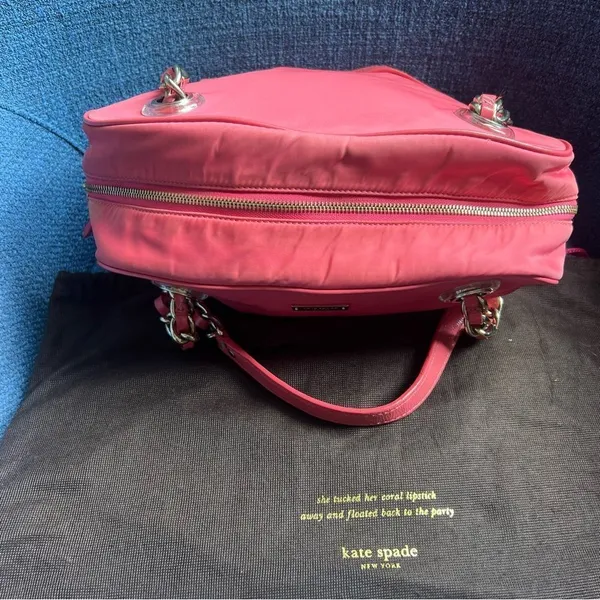 Kate Spade Vintage Jasmine Nylon Satchel Bag Orange Double Gold Chain Purse - Image 6