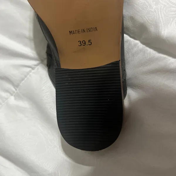 Free People Black Leather Laser-Cut Mule with Natural Wood Sole - Image 7