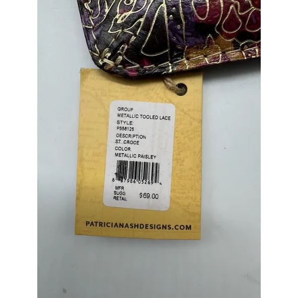 NWT Patricia Nash Metallic Tooled Lace Leather Clutch Wristlet Dark Paisley Zip - Image 12