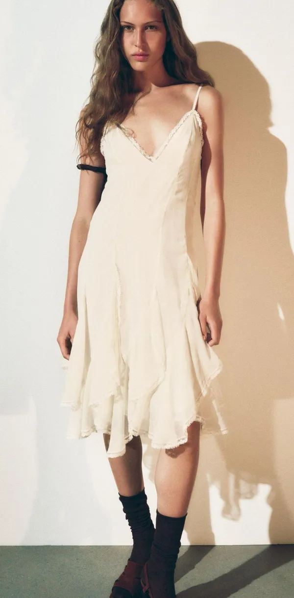 Zara dress sundress lace ivory cream flowy ruffle strapy boho summer vacation - Image 17