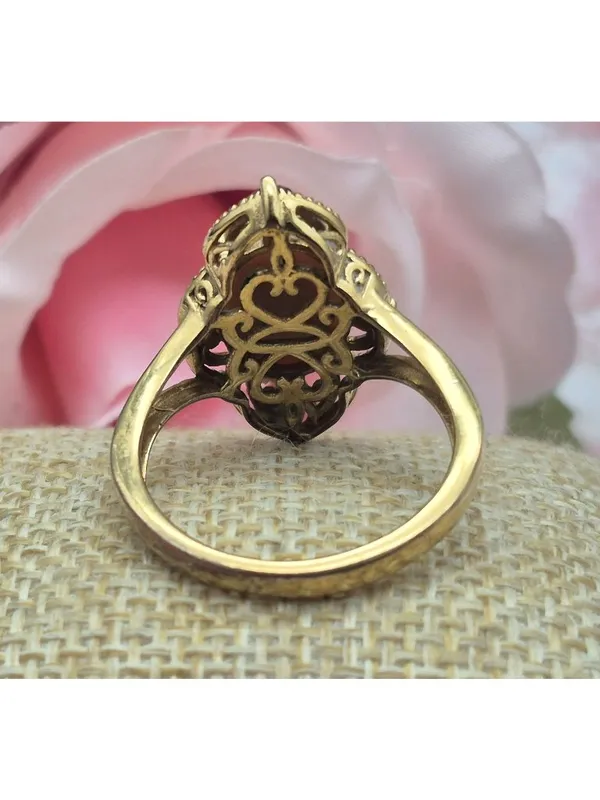Karis STS Gold Tone Cocktail Ring Pink Center Large Size 11.5 Fairy Core Boho - Image 4
